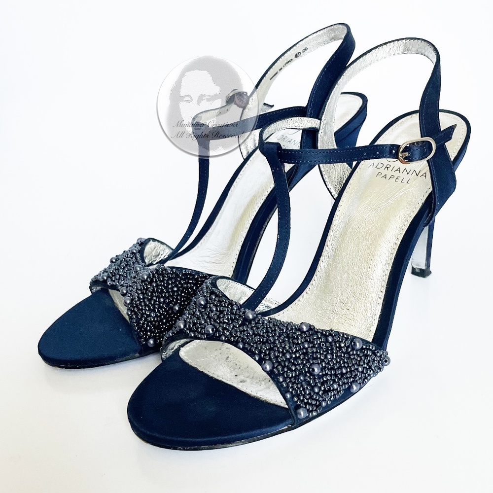 Adrianna Papell Alia Sandal T-Strap Beaded Satin Formal Evening Heels Size 8.5M - Picture 5 of 13